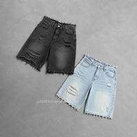 Pantalones Cortos de Mezclilla Rotos para Hombre, Estilo Vintage, Holgados, con Efecto Ácido, Estilo Urbano
