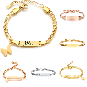 <span class=keywords><strong>Bracelet</strong></span> à breloques unisexe en acier inoxydable 316L, personnalisé <span class=keywords><strong>avec</strong></span> nom gravé, lettre, papillon, cœur, simple, pour bébé, enfant, femme, <span class=keywords><strong>homme</strong></span>, en or 18 carats et argent - Product Image 1