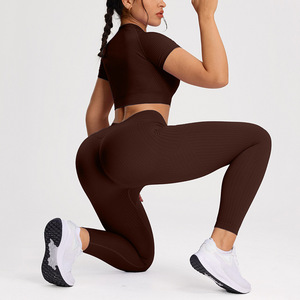 <b>Women</b> Seamless Yoga Set <b>Short</b> Sleeve Crop Top High Waist <b>Leggings</b> Quick Dry Fitness Activewear - Product Image 3
