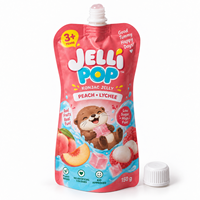 Sachet à bec verseur personnalisé refermable de 150g pour gelée de konjac pêche-litchi, emballage alimentaire avec fermeture éclair pour enfants