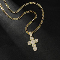 Collier Croix Tendance Luxe Bijoux Moissanite Ronde 6.0mm Style Hip Hop Européen Américain Pendentif Croix Collier Homme