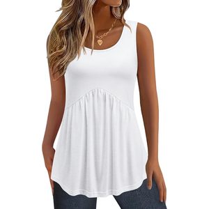 FOXA Womens Summer Tank <b>Top</b> Sleeveless Loose Fit Crew Neck <b>Flowy</b> Tunic Blouse 100% Cotton Breathable S-3XL - Product Image 1