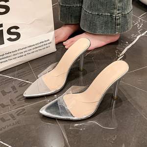 Chaussures transparentes à bout ouvert et pointu, élégantes, semi-mocassins, pour femmes, pour l'été, tendance, à talons bas ou hauts - Product Image 6