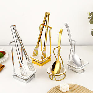 طقم تقديم بوفيه فاخر 5 نجوم للمطاعم، مغرفة حساء قائمة من الفولاذ المقاوم للصدأ، مشبك طعام مع وعاء سيراميك، حامل ملاعق طاولة - Product Image 4