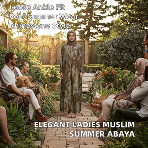 Abaya élégante pour femmes musulmanes, été/printemps, en polyester, faite à la main, quatre tailles, coupe ample, longueur cheville, vente en gros, ODM, modeste - Product Image 2