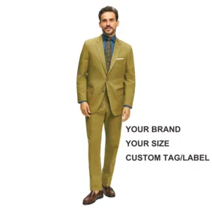 高品质男士定制单排扣双扣深卡其色套装经典奢华风格制作 'Tr' 面料男士套装服装