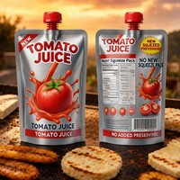 Packfortune – Sachet souple personnalisé imprimé pour jus de tomate avec bec verseur et bouchon à vis, idéal pour les boissons