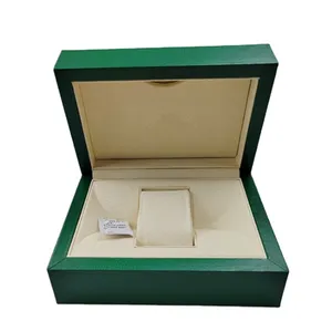 Atacado estoque high-end verde couro sintético papel hot stamping logotipo removível microfibra inserir caixa papel relógio pulso embalagem