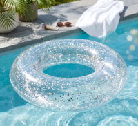 Bouée de bain gonflable transparente à paillettes, flotteur rond pour piscine, pour fête à la plage, tube de natation unisexe en PVC