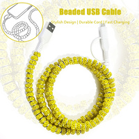 Câble de données USB texturé à paillettes jaunes 3 en 1 avec strass, cordon de charge universel multi-embouts pour téléphone portable