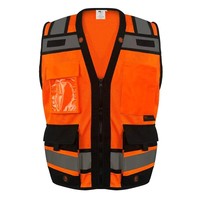 Gilet de sécurité haute visibilité pour géomètres, réfléchissant, avec poche pour tablette et fermeture éclair, pour les travailleurs du bâtiment, hommes, ANSI Classe 2, orange