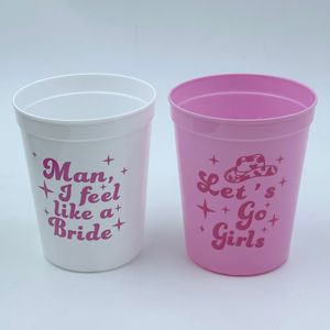 Hstyle 12 Uds tazas de fiesta de despedida de soltera de plástico vaquera despedida de soltera 70s tema Let's Go Girls tazas reutilizables taza de fiesta de despedida de soltera - Product Image 3