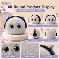 Peluche de Gato Gris con IA, Auriculares Negros, Orejas Plateadas, Sensor Táctil, Clonación de Voz, +50 Idiomas, Memoria de Larga Duración, WiFi 2.4G, CE