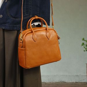 Boston Handbag Genuine Leather Women Crossbody Shoulder <b>Bag</b> Brown Durable Everyday Use - Product Image 1