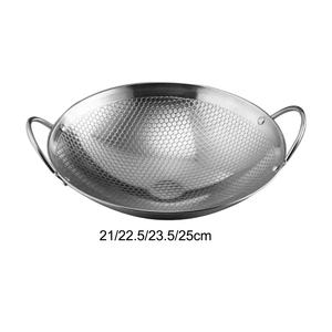 Fondo rotondo martellato a mano 7 pollici in acciaio inox antiaderente Wok padella manico in legno padella per cucina del ristorante per alberghi - Product Image 4