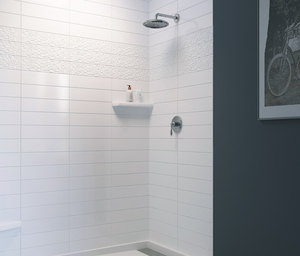 Carreaux de douche modernes en marbre cultivé imperméables avec motif confetti intégré et design graphique pour murs de salle de bain - Product Image 4