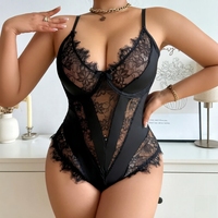 Ensemble de pyjama grande taille pour femme, col en V profond, dentelle, combinaison de nuit, prêt à l'emploi