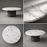 Table basse moderne en pierre blanche avec base cylindrique, personnalisable pour les projets d'hôtels et de villas