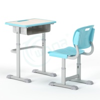 Ensemble de bureau et de chaises pour étudiant unique, moderne et durable, mobilier scolaire en plastique et en bois bon marché avec matériau métallique pour salle de classe