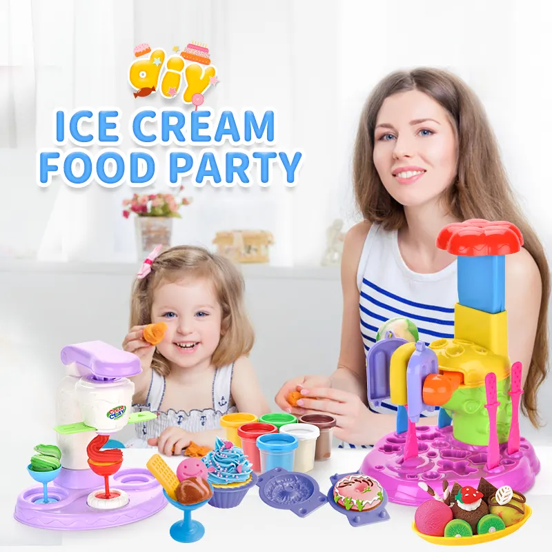 Juego de juguetes educativos creativos DIY de plastilina de colores, máquina de helados de cocina, juguetes de plastilina para niños, juego de simulación para interiores