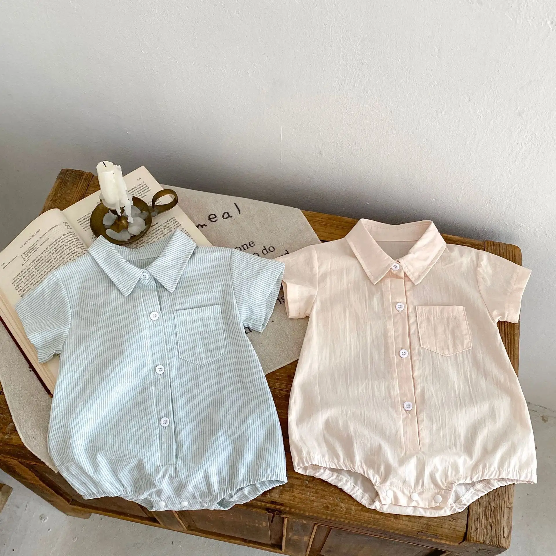Engepapa Summer Infant Bodysuit Short Sleeve Newborn Lattice Romper Cotton Baby Clothing