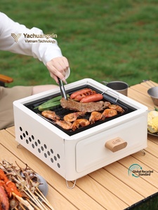 <b>Outdoor</b> Charcoal Stove With Teapot Portable Camping <b>BBQ</b> Grill Stainless Steel Folding <b>Table</b> Use - Product Image 2