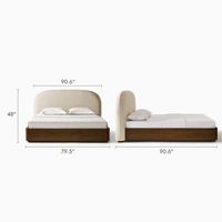 Cadre de lit en bois de luxe moderne avec tête de lit rembourrée et incurvée, lit plateforme avec base en bois massif pour projet de villa ou d'hôtel OEM/ODM