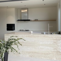 Dalles de travertin blanc ivoire écologiques de qualité supérieure, imperméables, taille découpée, design personnalisé, carreaux de vanité, table, salle de bain, cuisine