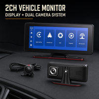 Moniteur de véhicule 6,89 pouces 2CH CarPlay Android Auto avec double caméra, enregistreur vidéo, écran tactile IPS et vision nocturne pour la conduite et le stationnement