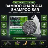 Barre de shampoing au charbon de bambou 60g avec filet moussant, réversible pour cheveux gris, nettoyage en profondeur, contrôle du sébum, nourrissant le cuir chevelu, végétalien