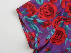 R20711S yaz kadın t-shirt yeni moda gül çiçek baskı kısa dantel-up bluz - Product Image 6
