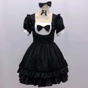 Black Maid Outfit Gothic Lolita Dress For Halloween Cosplay Dance Costume Spring 2025 Polyester 14 Years Up - Product Image 4