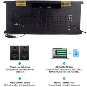 Retro Bằng Gỗ Vinyl Ghi Máy Nghe Nhạc <span class=keywords><strong>CD</strong></span> <span class=keywords><strong>Cassette</strong></span> USB Màu Xanh Răng Chơi AM FM Đài Phát Thanh Máy Quay Đĩa Bàn Quay Với Loa - Product Image 5