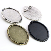 Broche Vintage 30x40mm, taille intérieure, plateaux de lunette vierge, Antique plaqué argent Bronze noir, broche de bricolage, réglage de Base