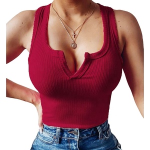 Sous-vêtements Sexy à col en V pour femmes, Logo personnalisé, grande taille, débardeur court côtelé, blanc, noir - Product Image 5