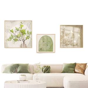 لوحات جدارية خشبية بنقوش زهور ونباتات بلون كريمي، إطار من سبائك الألومنيوم، لوحة فنية فاخرة للمنزل فن الجدران - Product Image 5