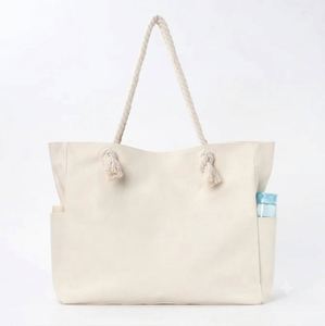 Custom Logo Rope Handle Beach Tote <b>Large</b> Capacity Cotton Canvas Shopping Shoulder <b>Bag</b> - Product Image 1