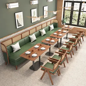 Restaurant haut de gamme bois rotin cabine et chaise pot chaud café canapé siège s table et chaise combinaison double long bois boo