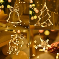 Guirlande lumineuse de Noël à 110 V avec prise américaine, 8 modes, 138 LED, motifs étoiles, cloches, rennes, pour décoration de fenêtre et de fête