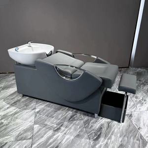 Chaise de shampooing minimaliste en métal pour salon de coiffure, fauteuil de beauté en cuir PU tendance, imperméable, pour le lavage du visage, salle de bain - Product Image 1