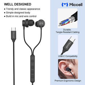หูฟังแบบมีสาย Miccell รุ่น Type-C พร้อมระบบตัดเสียงรบกวน ANC ในหู พร้อมไมโครโฟน ENC 26dB ไดรเวอร์ Hi-Fi ขนาด 12 มม. สำหรับการโทรและการเดินทาง - Product Image 3