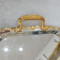 Plateaux de service dorés Louche Pour Buffet Mariage Aliments Desserts Service Poignées dorées Plateaux de service argentés