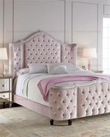 Lit queen-size haut de gamme, structure en bois massif, revêtement en velours, style moderne et luxueux