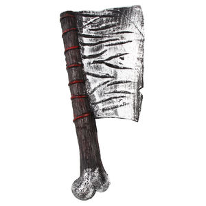 Hacha de látex con mango de hueso para Halloween, accesorio realista con hoja de metal vintage, detalle de costura roja, decoración para casa embrujada, cosplay, terror - Product Image 1