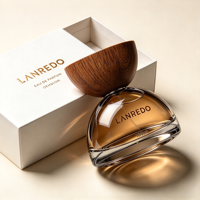 Flacon de parfum en verre épais de 100 ml en forme de dôme avec bouchon conique en bois véritable, rechargeable, vide, avec boîte cadeau en papier