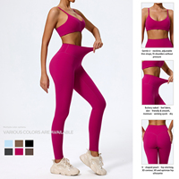 Ensemble de vêtements de sport respirant et léger pour femmes, 2 pièces, soutien-gorge de sport à col en V avec bretelles spaghetti et leggings sculptants taille haute