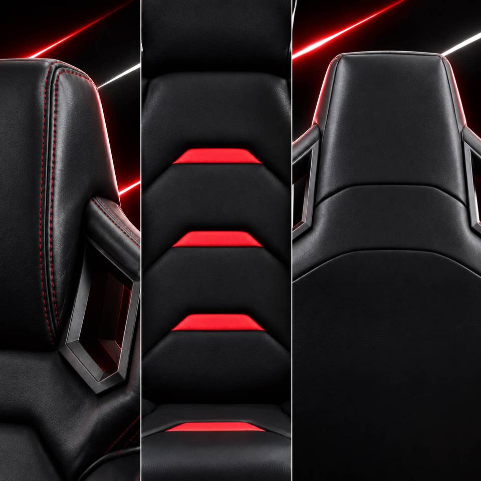 Red Black PVC Racing Sport Seat Kit, Ergonomic Bucket Seat ...
