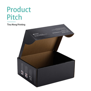 Boîte d'expédition de <span class=keywords><strong>pizza</strong></span> en carton ondulé noir avec revêtement UV et gaufrage personnalisés, design fantaisie, double face, pour machine à café - Product Image 1
