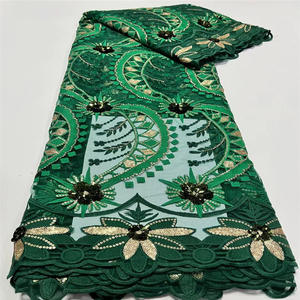 Tissu africain pour robe <span class=keywords><strong>de</strong></span> mariée en dentelle française, nouveau tube <span class=keywords><strong>de</strong></span> perles, film lumineux, broderie 3D - Product Image 2