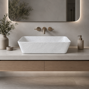 อ่างล้างมือแบบติดผนังหินธรรมชาติหรูหราจาก Poulars Wholesale พร้อมฐานหินอ่อน Bianco Carrara - Product Image 5